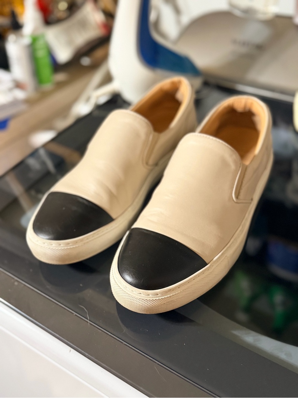 GREATS Brooklyn Mens Leather Slip On Sneakers Cream Black Size 10 / EU 40